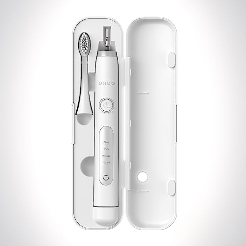ORDO Sonic+ Toothbrush Travel Case, portable USB Charging, White | Sonic toothbrush holder, durable design, secure magnetic closure, travel friendly, toothbrush not included - color: White/Silver
