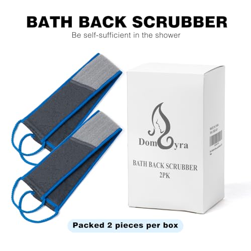 Back Scrubber for Shower, Navy Blue and Gray Exfoliating Body Wash Strap with Handles, 2 Pack