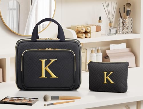 Personalized Gifts for Women, Initial Toiletry Bag Hanging Travel Organizer & Makeup Cosmetic Bag with Embroidery Letter Teacher Appreciation Gift Birthday Mothers Day Gifts for Mom Wife Friend Sister - style: E