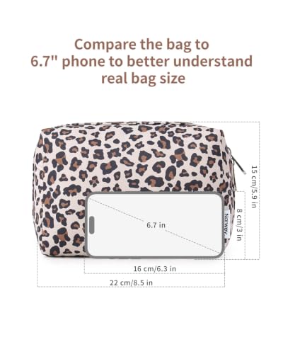 Narwey Cute Cheetah Makeup Bag Travel Cosmetic Bag Organizer Toiletry Bag Make Up Bags with Compartments for Women Girls (Large, Beige Leopard) - color: Beige Leopard, style: Large
