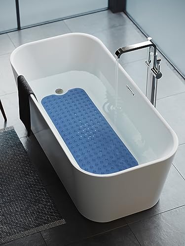 Bathtub and Shower Mats, Extra Long Non-Slip Bath Tub Mat 39 x 16 Inch, Machine Washable Bathmat with Suction Cups & Drain Holes for Bathroom Floor, Clear Royal Blue - color: Clear Royal Blue