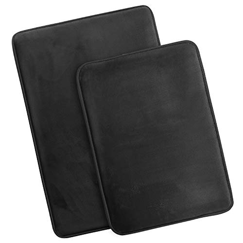 Clara Clark 2 Piece Bathroom Rugs Bath Mat Set, Velvet Memory Foam Bath Mats for Bathroom - Non-Slip, PVC Backing Bath Rugs, Washable - Dries Quickly, Black - color: Black, style: 17 x 24 + 20 x 32