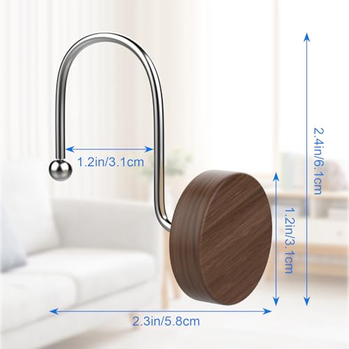 Shower Curtain Hooks, Decorative Shower Curtain Rings for Shower Curtain, Imitation Wood Grain Resin Shower Curtain Hangers, 12PCS Waterptoof Shower Hooks for Bathroom, Bedroom, Plant Hanger (Silver) - color: Silver