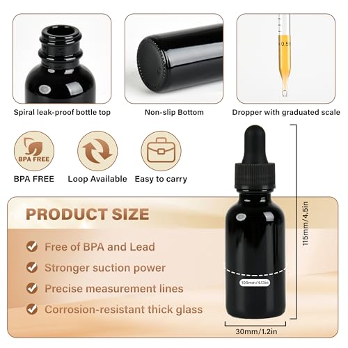 NOOEEISS 12 Pcs, 2oz Black Glass Eye Dropper Bottle, Tincture Bottles with Leak-Proof Design, Stronger Suction, for All Kinds of Mixed Liquids - color: Black, size: 2oz-12Pack