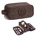 Travel Toiletry Bag For Mens PU Leather Engraved Initials (Dark Brown B) | Personalized Gifts For Father Husband Groomsmen Birthday Waterproof Dopp Kit Bag Beach Travel Essentials Bathroom Organizer - color: Dark Brown, style: B