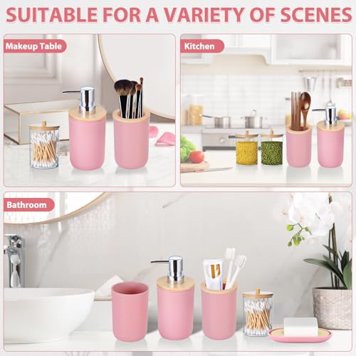 iMucci Bathroom Accessories Set 5Piece Pink Bathroom Sets, Toothbrush Holder, Toothbrush Cup, Lotion Soap Dispenser, Soap Dish and Qtip Holder Bathroom Decor - style: Pink