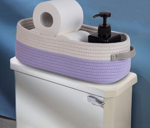 Cotton Rope Woven Basket Toilet Paper Baskets for Organizing Decorative Basket for Boho Decor Small Storage Basket Gift Baskets 13"x5.9"x4" Purple - color: Purple