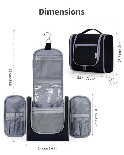 Narwey Hanging Toiletry Bag for Women Travel Makeup Bag Organizer Toiletries Bag for Cosmetics Essentials Accessories (Large, Black) - color: AB-Black, size: Large