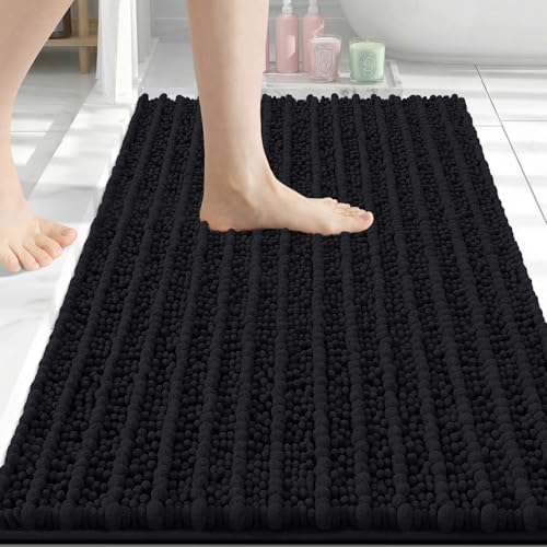 Arotive Luxury Bathroom Rugs 30x20, Extra Soft Thick Absorbent Shaggy Chenille Bath Rugs, Machine Wash Dry, Bath Mats for Bathroom Floor, Tub and Shower, Home Decor Accessories, Black - color: Black, size: 30" X 20"