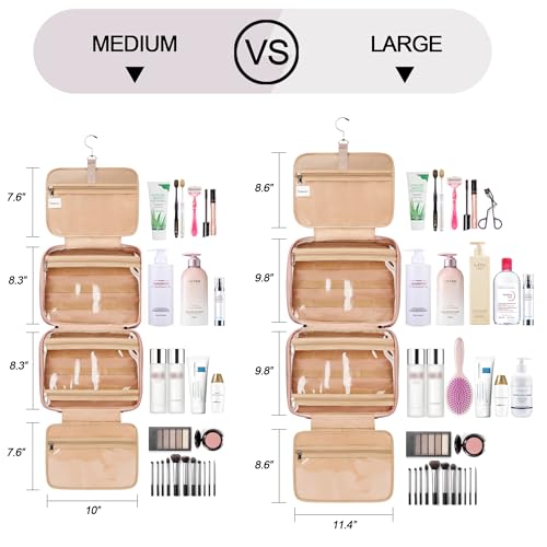 Travel Hanging Toiletry Bag for Women, Extra Large Makeup Bag, Holds Full-Size Shampoo, with Jewelry Organizer Compartment, Waterproof Cosmetic Bag, Toiletries Kit Set with Trolley Belt, Baby Pink - color: Baby Pink, size: Large