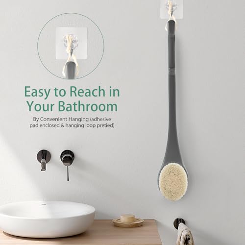 Back Scrubber for Shower, 17-Inch Shower Brush for Men and Women, Long Handle Exfoliating Body Brush, Medium Bristle Stiffness for Dry or Wet Brushing (Deep Gray) - size: 17 in - Deep Gray