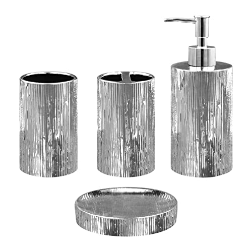 Blue Donuts Bathroom Accessories Set, Toothbrush Holder, Soap Dispenser, Silver, Ceramic, 4 Piece - color: Silver