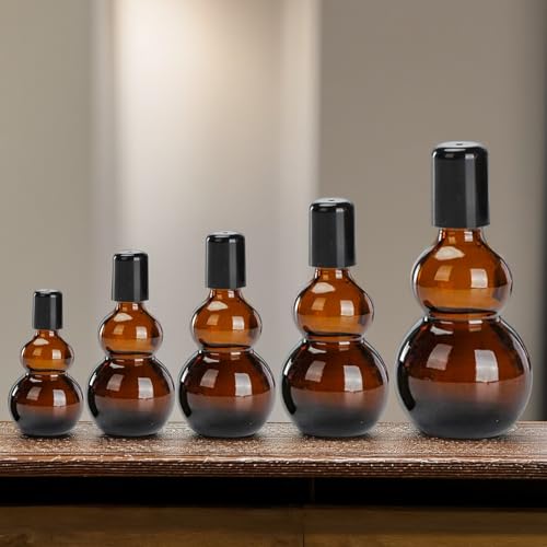 Essential Oil Roller Bottles, Amber Gourd Shaped Glass Roller Bottles with Stainless Steel Roller Ball, for Travel,Perfume (Amber-Black Cap, 100ML) - color: Amber-Black Cap, size: 100ML