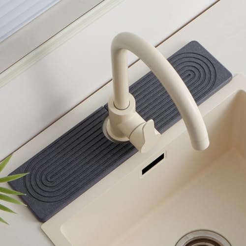 Stone Faucet Mat for Kitchen Sink, Faucet Mat Fast Drying Diatomite, Sink Splash Guard Water Absorbing Stone Tray for Sink, Counter Protector for Kitchen & Bathroom - color: Dark Gray.15.8" x 3.9"