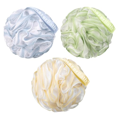 AmazerBath Loofah Sponge, Shower Loofah 60g/PCS - Body Scrubber Loofa Set of 3 Tranquil Tints Trio, Bath Sponge for Men and Women - style: Tranquil Tints Trio