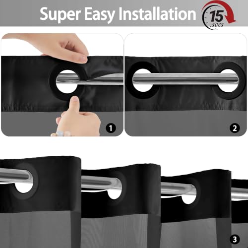 No Hook Shower Curtain and Liner Set for Bathroom, Black, 71" x 74" | with Snap in Liner Replacement, Mesh Top Window, Quick-Drying, Waterproof, Machine Washable, 3 in 1, Ringless, Anti-Wrinkle - color: Black, size: 71"W x 74"L (Pack of 1)