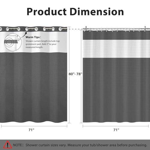No Hook Shower Curtain with Snap in Liner, Waffle Shower Curtain Set for Bathroom, Hotel Style with Semi-Sheer Top Window, Waterproof & Washable, Dark Grey, 71" W x 80" L - color: Dark Grey, size: 71"W x 80"L (Pack of 1)