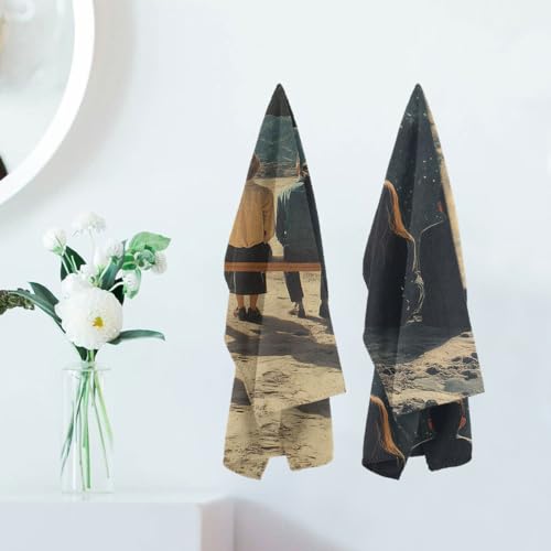 Moon Hand Towels, Vintage Magazine Couple Space Observing Earth Decorative Bath Towel Soft Absorbent Towel for Kitchen Guest Room Bathroom Gym Decor - color: Moon