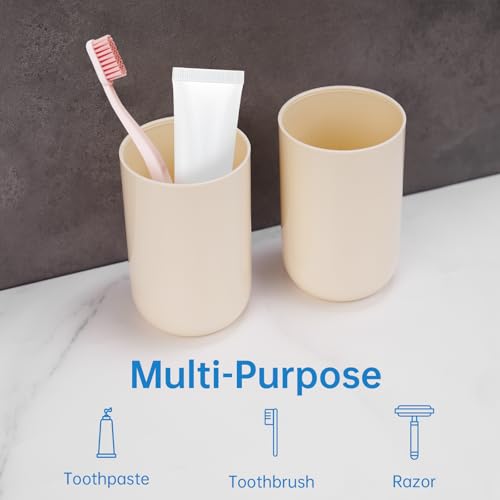 NiHome Toothbrush Holders for Bathrooms 3 Pcs, Plastic Reusable Bathroom Tumbler Toothbrush Cups, 13.5oz Unbreakable Mouthwash Cups Easy to Clean (Cream) - color: Cream