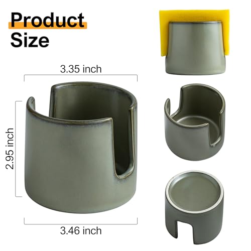 Zoeeker Sponge Holder, Ceramic Dish Sponge Drying Caddy for Kitchen Sink Scrubby Daddy Kitchen Organizer Cute Kitchen Accessories for Counter, Dark Green - color: Dark Green, size: Cylindrical