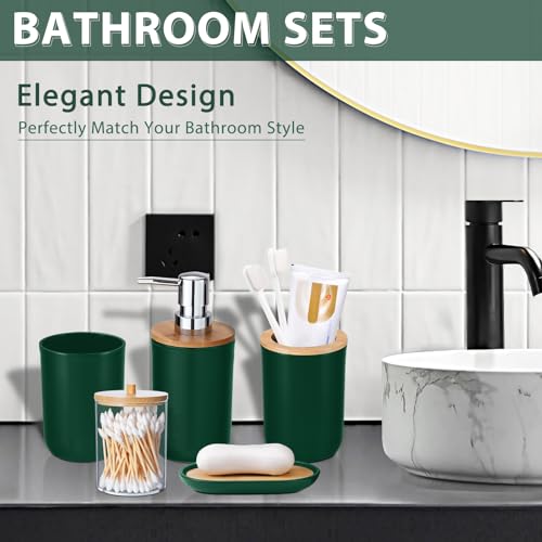 iMucci Bathroom Accessories Set 5Piece Hunter Green Bathroom Sets, Toothbrush Holder, Toothbrush Cup, Lotion Soap Dispenser, Soap Dish and Qtip Holder Bathroom Decor - style: Dark Green