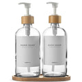 MaisoNovo Glass Dish Soap Dispenser for Kitchen Set of 2-16.9oz Clear Dish and Hand Soap Dispenser Set for Kitchen - Clear Glass Bottles x 2 with White Bamboo Pumps & Tray - color: Clear Bottles/White Bamboo Pumps
