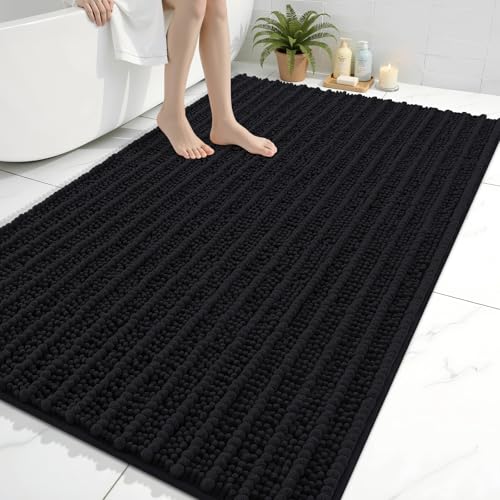 Arotive Luxury Large Bathroom Rugs 59x35, Extra Soft Thick Absorbent Shaggy Chenille Bath Rugs, Machine Wash Dry, Bath Mats for Bathroom Floor, Tub and Shower, Home Decor Accessories, Black - color: Black, size: 59" X 35"