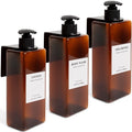 La Via Casa Shampoo and Conditioner Dispenser | 3 Plastic Amber 3 Wall Mount Black | Shampoo Dispenser with Waterproof Labels | No Drill | Shower Bottles Refillable with Pump