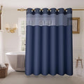 Inhousolu No Hook Shower Curtain with Snap-in Fabric Liner, Waffle Weave 230 GSM Polyester, Weighted Hem, Water Repellent Washable, Mesh Top Window 36" W x 72" L Navy Blue - color: Navy Blue, size: 36"W x 72"L (Pack of 1)
