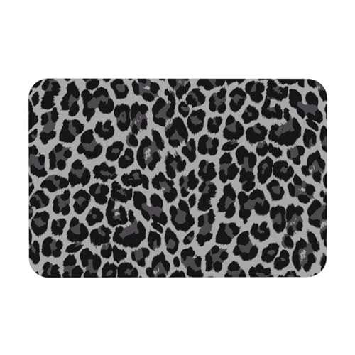 Grey Leopard Bath Mat Fit Under Door, Animal Skin Texture Non-Slip Bathroom Rug Floor Mat Quick Dry Absorbent Bathmat for Bathroom Kitchen Bathtub Shower Sink, 15.7x23.6 in - color: Leopard #07