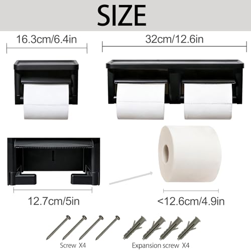 Matte Black Toilet Paper Holder with Shelf - Toilet Paper Cutting Function, Toilet Paper Holder with Phone Shelf for Bathroom Washroom - color: Abs Black&black, size: Single