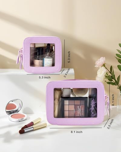 Travel Clear Makeup Bag Set, TSA Approved Cosmetic Bag Case with Zipper Portable Makeup Pouch Toiletry Bag Traveling Cosmetic Organizer Storage Bag Car Organizer Car Essentials - color: Mini+Large Purple