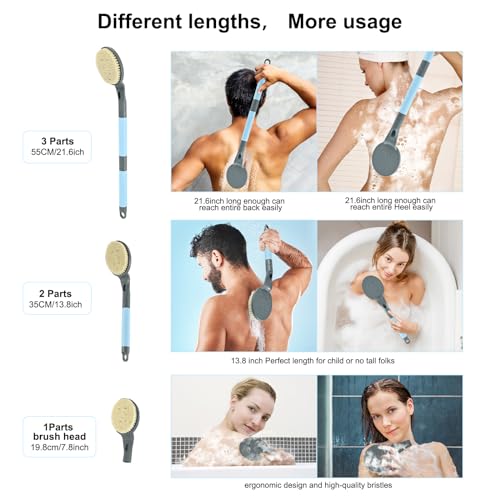 Back Scrubber Anti Slip for Shower, 21.7” Detachable Back Bath Brush for Shower, Back Scrubber, Exfoliation and Improved Skin Health for Elderly with Limited Arm Movement, Disabled (21.7” Grey) - color: 21.7” Grey