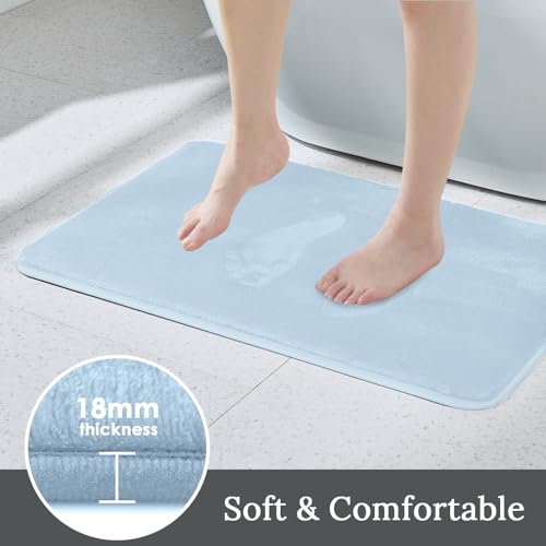 HUXMEYSON Bathroom Rugs Sets 3 Piece, Ultra Soft Velvet Memory Foam Bath Rugs, Non-Slip & PVC Backing Bathroom Mat Set, Washable Quick Dry Bath Rug - Light Blue - color: Light Blue, size: 17"x24"+20"x32"+U Shape 20"x24"