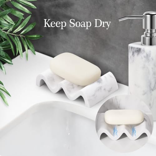 Luxspire Soap Dish, Marble Soap Dish, Self-draining Tray, Soap Holder Saver for Shower, Bathroom, Sink, Kitchen and Countertop, Gravel White - color: Gravel White