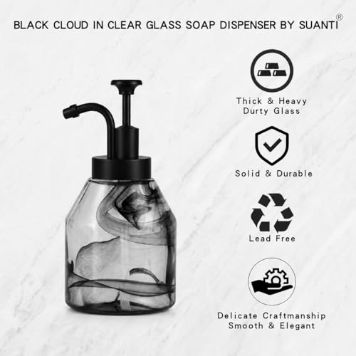 Bathroom Glass Soap Dispenser Set, 2 Pack 12.5 Oz Unique 3D Black Smog Thick Glass Hand Soap Bottle with Smooth Action Rust-Free ABS Pump, Kitchen Dish Soap Dispenser (Black) - color: Black-02