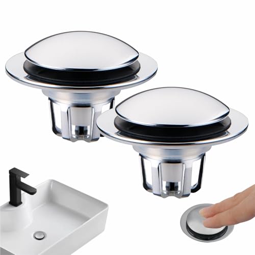 2 Pack Chrome Sink Drain Stopper,Glimflorus Universal 2-in-1 Pop Up Bathroom Sink Stopper with Hair Catcher and Strainer for 1 1/8"-1 1/2" Drain Holes - color: Chrome Plated-2