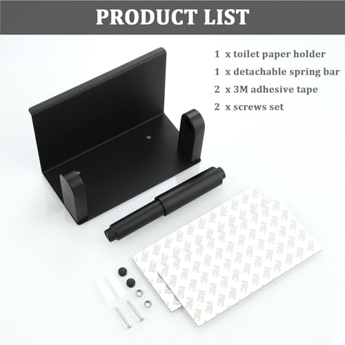 Alise Black Toilet Paper Holder,Bathroom Adhesive Toilet Paper Holder SUS304 Stainless Steel Toilet Paper Roll Holder with Shelf Spring Loaded Tissue Holder Wall Mount(Adhesive or Screw) - color: Matte Black, size: with Shelf