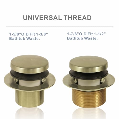 HIDROP Brushed Gold Bathtub Drain Assembly Kit, 2-Hole Overflow Faceplate | Tip Toe, Stainless Steel Bathtub Drain, Universal Fine/Coarse Thread fit 1-3/8" or 1-1/2" Tub Drain, Tub Drain Replacement - color: Gold, style: 2 Holes