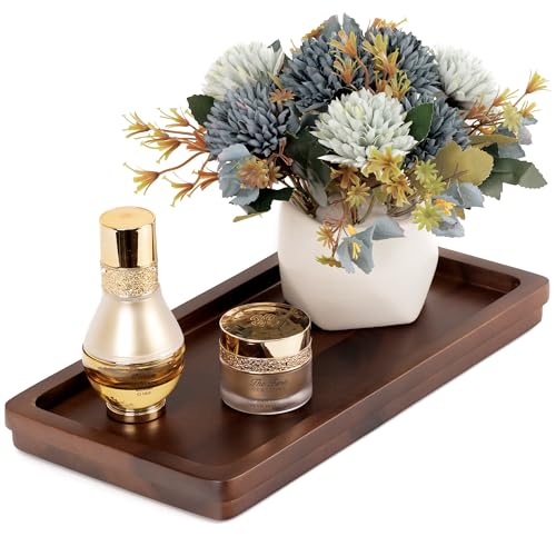 Demigo Bathroom Vanity Tray, Dark Brown Acacia Wood Tray, 11.8 x 5.9 in | Wooden Countertop Organizer for Cosmetics Jewelry Candle & Keys, Decorative Tray for Toilet Tank, Kitchen & Sink Decor - color: Dark Brown