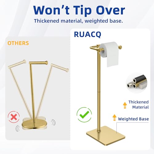 RUACQ Toilet Paper Holder Stand, Bathroom Toilet Paper Roll Holder Free Standing, Toilet Tissue Holder Stand with Post Pivoting Design, Stable Weighted Base, SUS304 Stainless Steel (Brushed Gold) - color: Brushed Gold, size: Free Standing