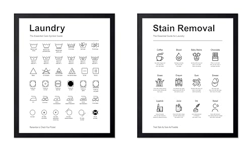 Poster Master 2-Piece Essential Guide for Laundry Print - Stain Removal Poster - Infographic Art - Black & White Design - Symbols & Instructions Art - Laundry Room Decor - 18x24 UNFRAMED Wall Art - color: Style-03, size: 18"L x 24"W