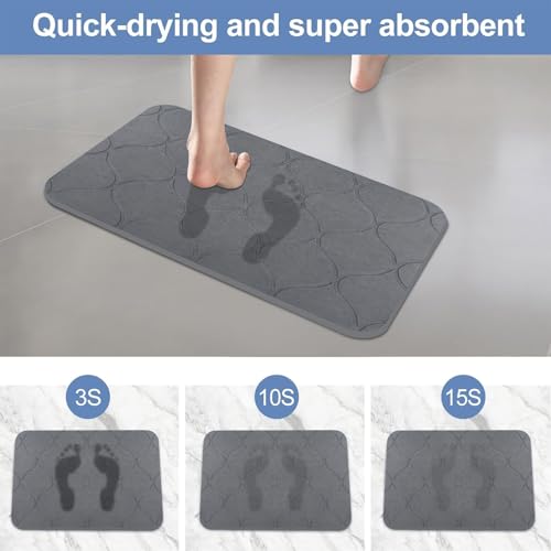 Stone Bath Mat Diatomaceous Earth Shower Mat Non-Slip Super Absorbent Quick Drying Diatomite Stone Mats for Bathroom Floor Kitchen, 2 Pack (Grey, 24x15) - color: Grey Wave