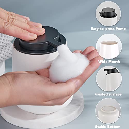 12Oz Hand Soap Dispenser Set - 2 Pack Ceramic Foam Soap Dispenser Set with Easy-to-Press Black Pump, Refillable Mordern Foaming Dish Soap Dispensers for Bathroom & Kitchen (White, Foam Pump) - color: White Foming Dispenser