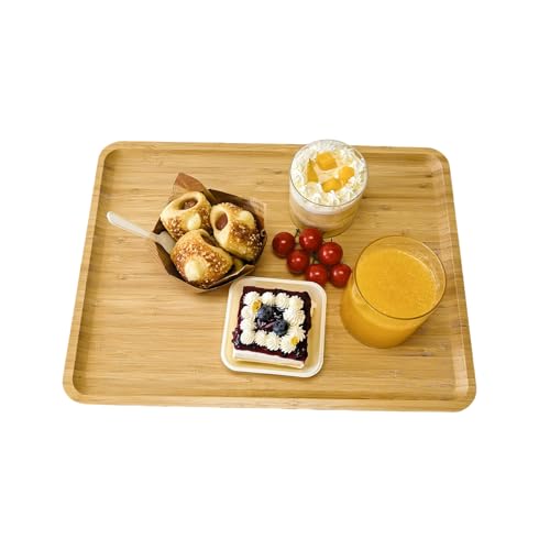 Bamboo Serving Tray Rectangle Platter, Large 1, 15.7" x 12.8" x 0.8" | Durable, Breakfast Dinner Food Bed Tray, For Eating, Kitchen Restaurants Patty,Display - size: 15.7" x 12.8" x 0.8"