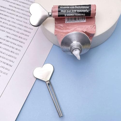 4Pcs Silver Metal Manual Toothpaste Squeezer Heart Stainless Steel Dispenser Tube Squeezer Hand Cream Tube Key Roller Set Bathroom Accessories Tube Squeezing Aids Bathroom Safety Daily Living Aids