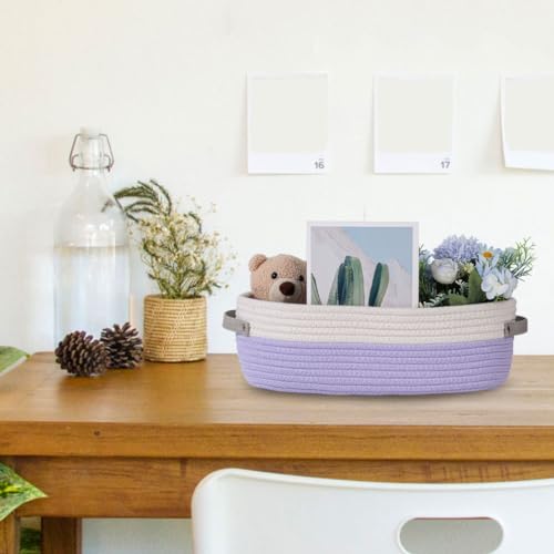 Cotton Rope Woven Basket Toilet Paper Baskets for Organizing Decorative Basket for Boho Decor Small Storage Basket Gift Baskets 13"x5.9"x4" Purple - color: Purple