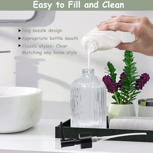 Clear Glass Soap Dispenser with Black Plastic Pump, 13.5oz Refillable Liquid Hand Soap Dispenser, Lotion Dish Soap Dispenser for Modern Home Decor, Bathroom, Kitchen Countertop, Hotel - color: Clear