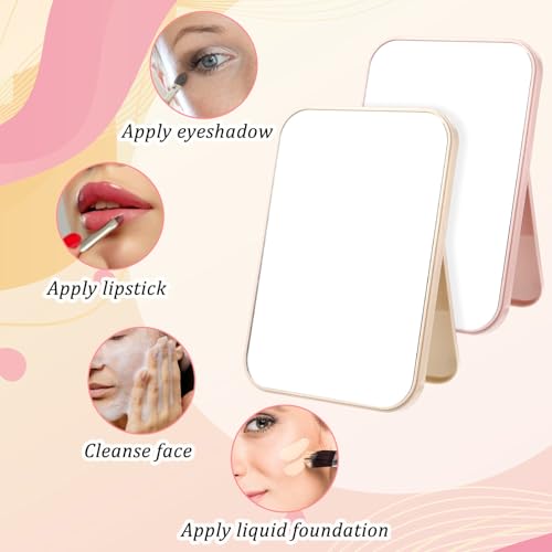 Lemecima 12 Pcs Table Mirrors Spa Party Supplies for Girls, Pink & Beige Foldable Vanity Makeup Mirror for Sleepover Slumber Birthday Favors Gift Beauty Accessories
