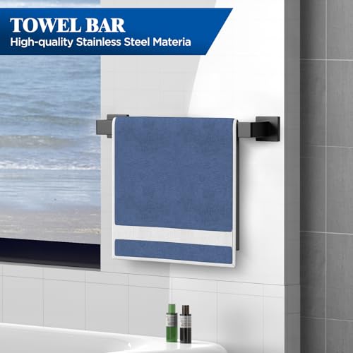 7-Pieces Matte Black Bathroom Hardware Accessories Set, SUS304 Stainless Steel, 16 Inch Bath Towel Bar Set, Towel Holder, Towel Racks for Bathroom Wall Mounted - color: Matte Black-7pcs